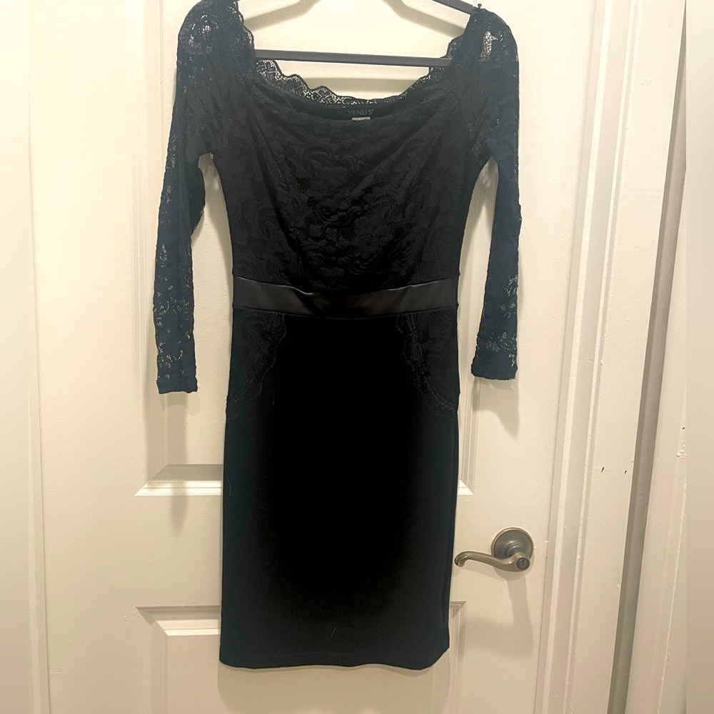 Black, lace spandex over the knee dress from Venus.